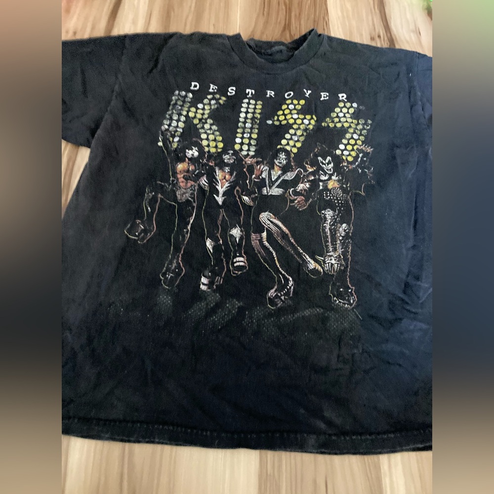 Vintage Kiss Destroyer Black Graphic Tshirt Size L No Tag